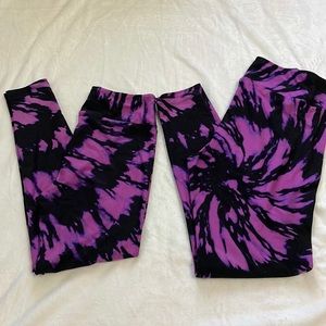 LuLaRoe purple and black tie dye leggings. 2 pair: OS TC